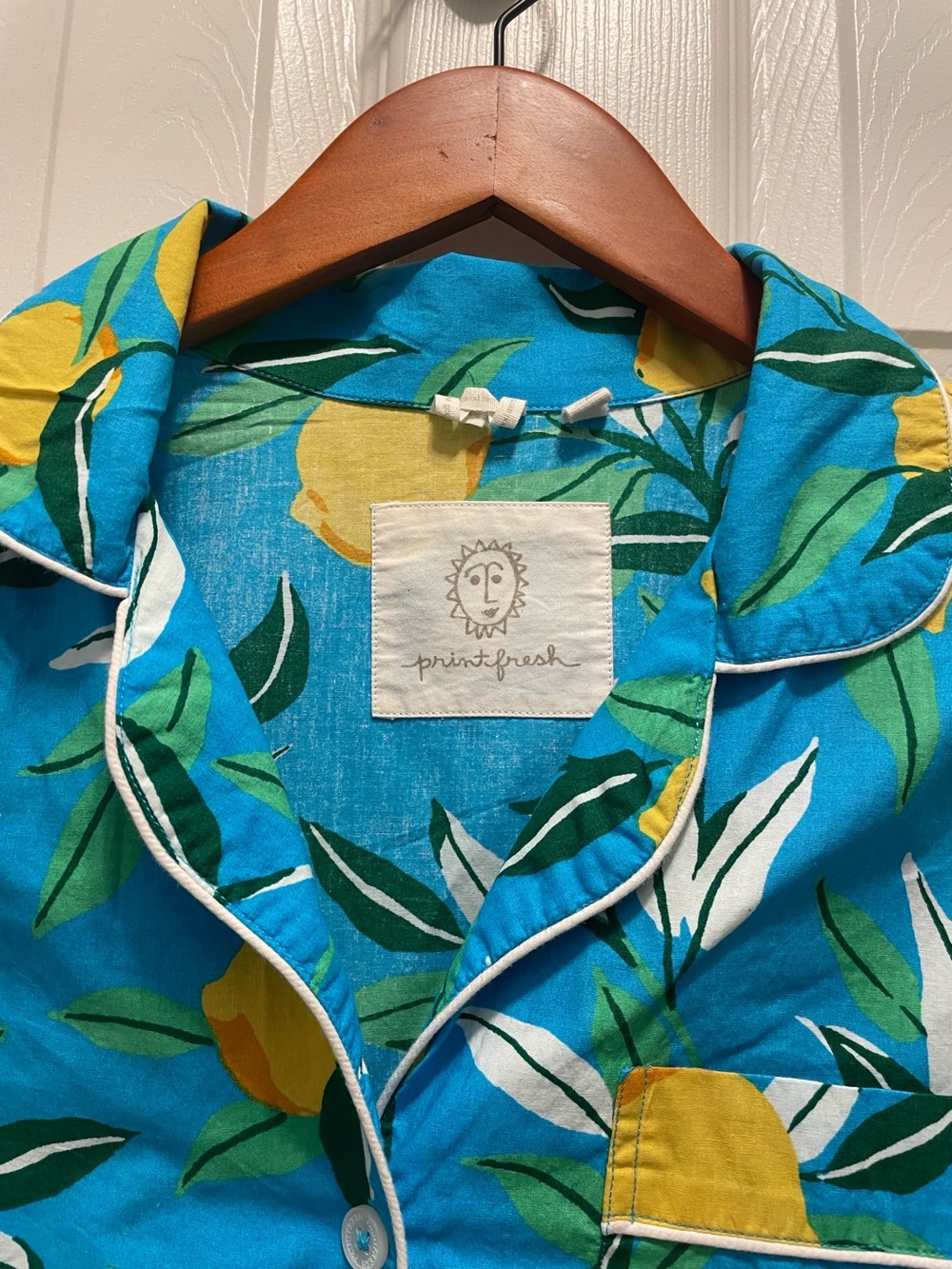 Printfresh Turquoise Lemon-Print Cotton Pajama Top